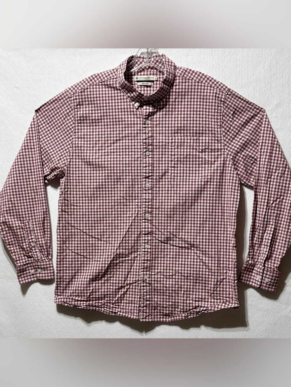 Southern Proper Henning Shirt Burgundy Gingham Button Down Long Sleeve Preppy